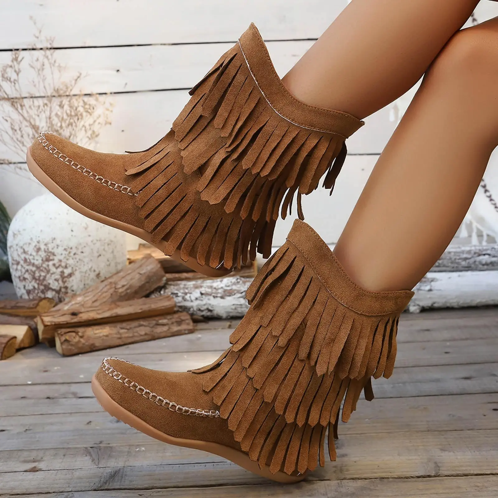 

Retro Women Vintage Fringe Short Boots For Women Fashion Autumn Winter Solid Female Casual Boots Shoes Ladies Mujer 2025
