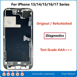 Refurbished Official Screen Display with Sensor Flex Cable for iPhone 13 mini 14 Plus 15 16 Pro Max 17Air, Diagnosis, A +++