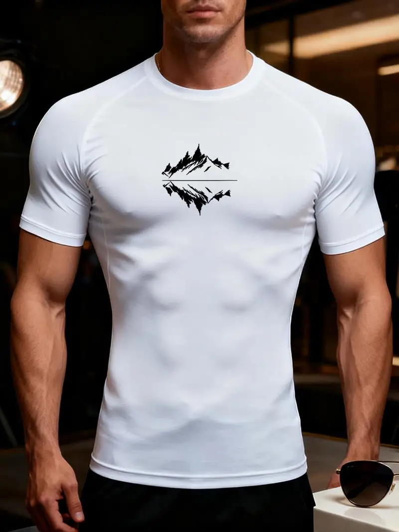 

Compression Shirts New Men's Landscape print Quick Dry Gym Fitness Spring Beach Athletic Sport Running Workout Tops Tees