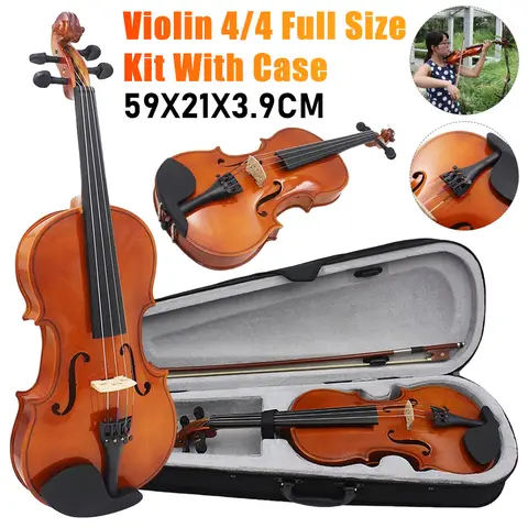 Violin 4/4 Full Size Kit With Case Bow Extra Strings Rosin Tuner Wood Violin Set Full Size Beginner Violin For Children & Adult