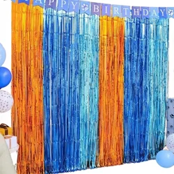 Foil Fringe Curtains Birthday Party Supplies  Orange Blue Light Blue Photo Booth Party Decoration