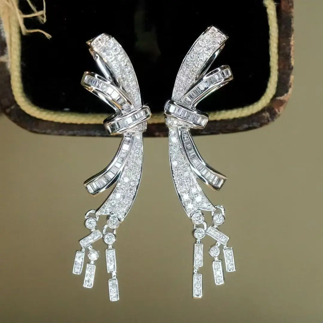 

XCL FASHION BUTTERFLY&TASSELS STYLLE DIAMOND EARRING FINE JEWELRY FOR PARTY WEEDING ENGAGEMENT