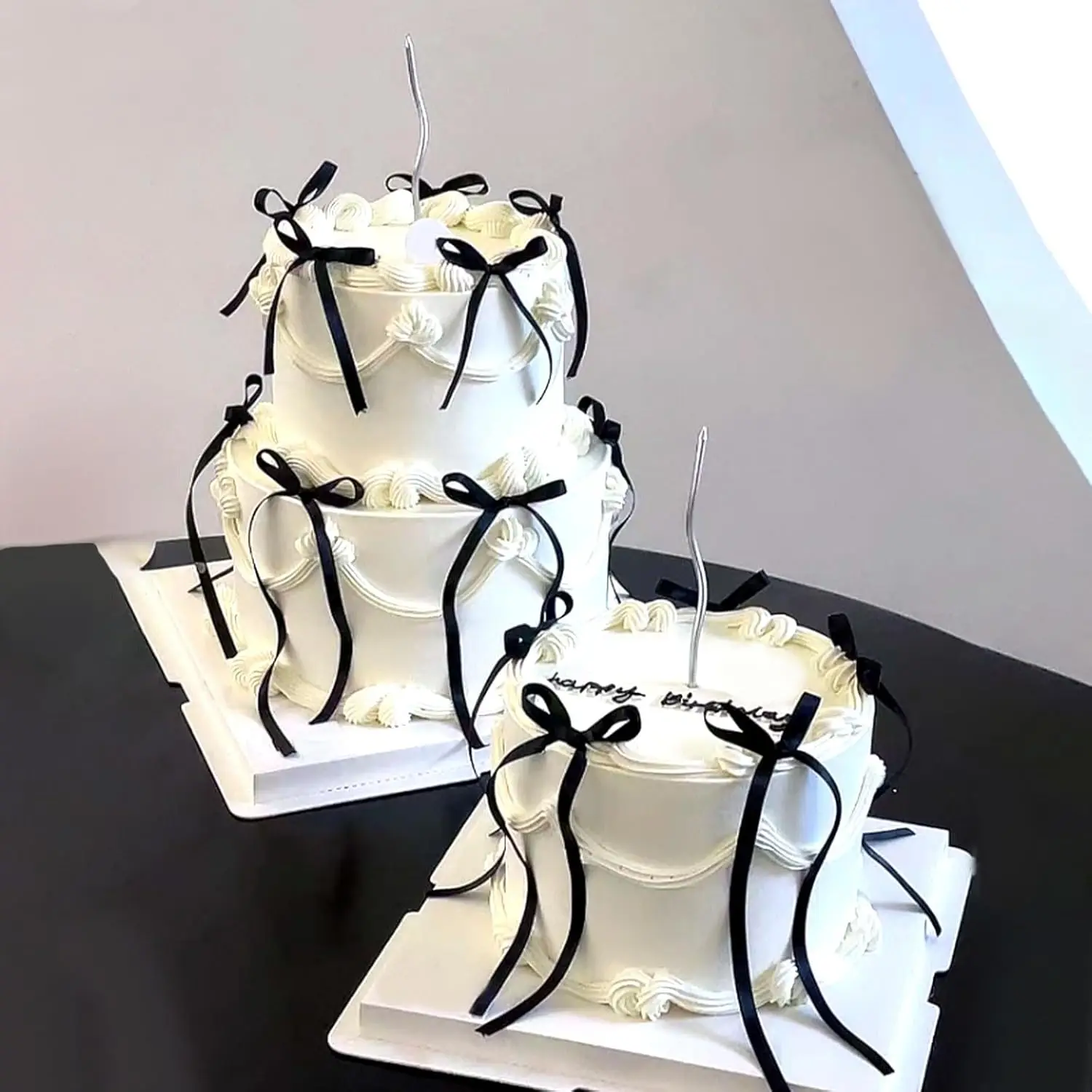 Kuchen-Topper mit Schleife, schwarze Bänder, Schleife, Kuchendekorationen für Geburtstag, Babyparty, Hochzeitstag, Neujahr, Partyzubehör – Detail 11