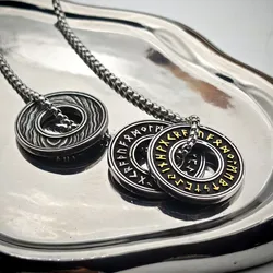 Vintage Nordic Rune Pendant 316L Stainless Steel Norse Runes Viking Jewerly Pagan Elder Futhark Pendant Amulet Talisman