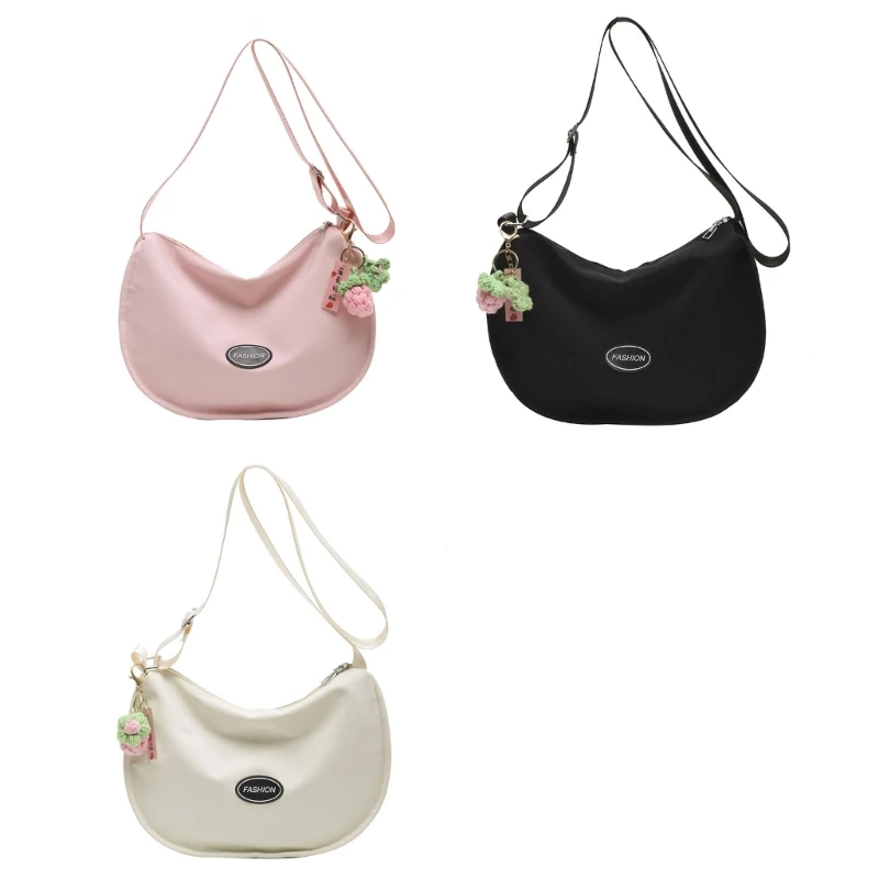 Trendy Female Canvas Crossbody Bag with Wide Strap Stylish Large Capacity Zippered Shoulder Bag for Everyday Activity