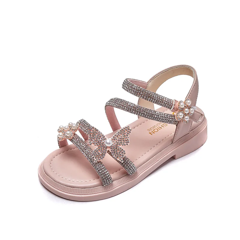 

New Summer Girls Sandals Bling Rhinestone Princess Sandals Fashion Children Anti Slip Soft Flat Shoes H838