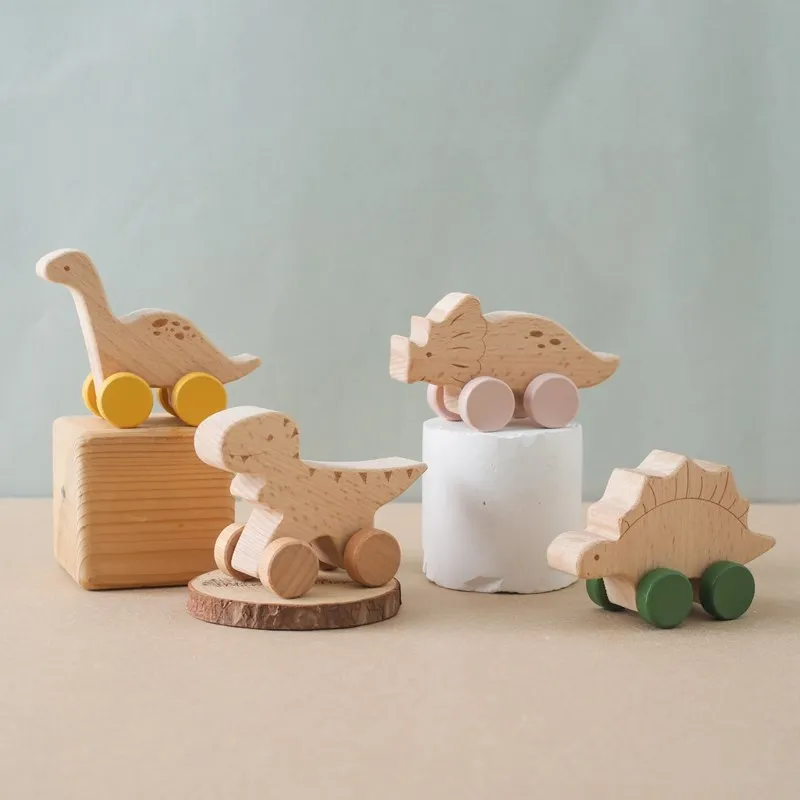 Wooden Baby Teether Toys Beech Wooden Dinosaur Cartoon Car Bus Teetherer Montessori Toys For Children Teething Chew Toys Gift