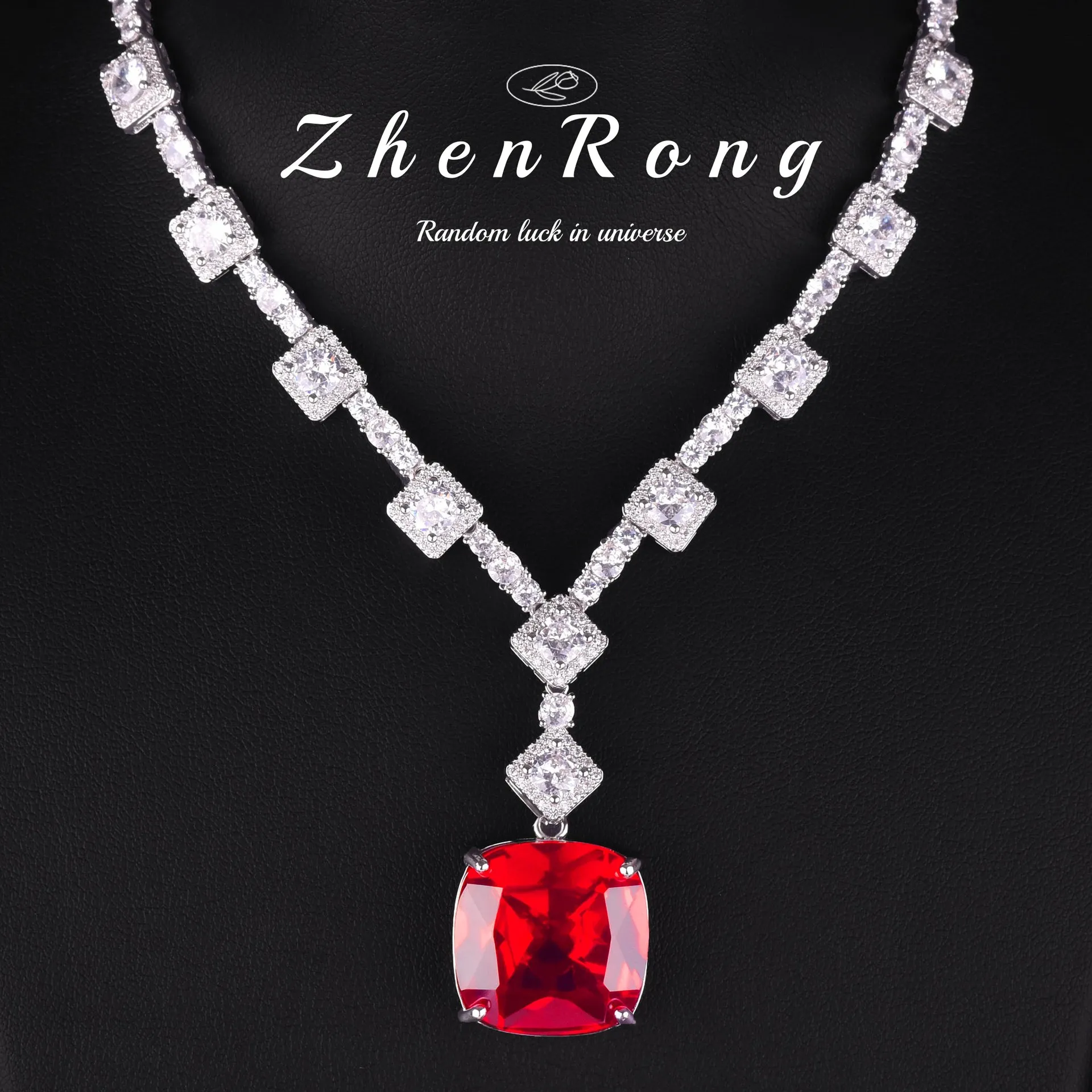 2024 New Fashion High Quality Zircon Ruby Silver Color Necklaces For Women Luxury Crystal Party Gift Wedding Bride Jewelry