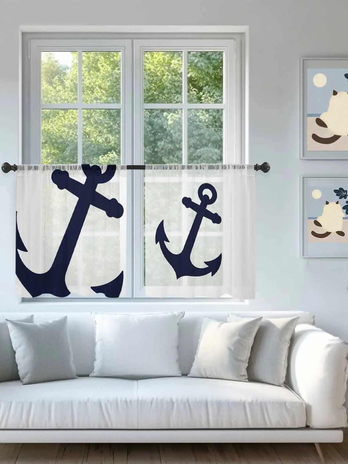 

Anchor Nautical Silhouette Sheer Voile Curtains for Living Room Window Treatment for Bedroom Kitchen Drapes