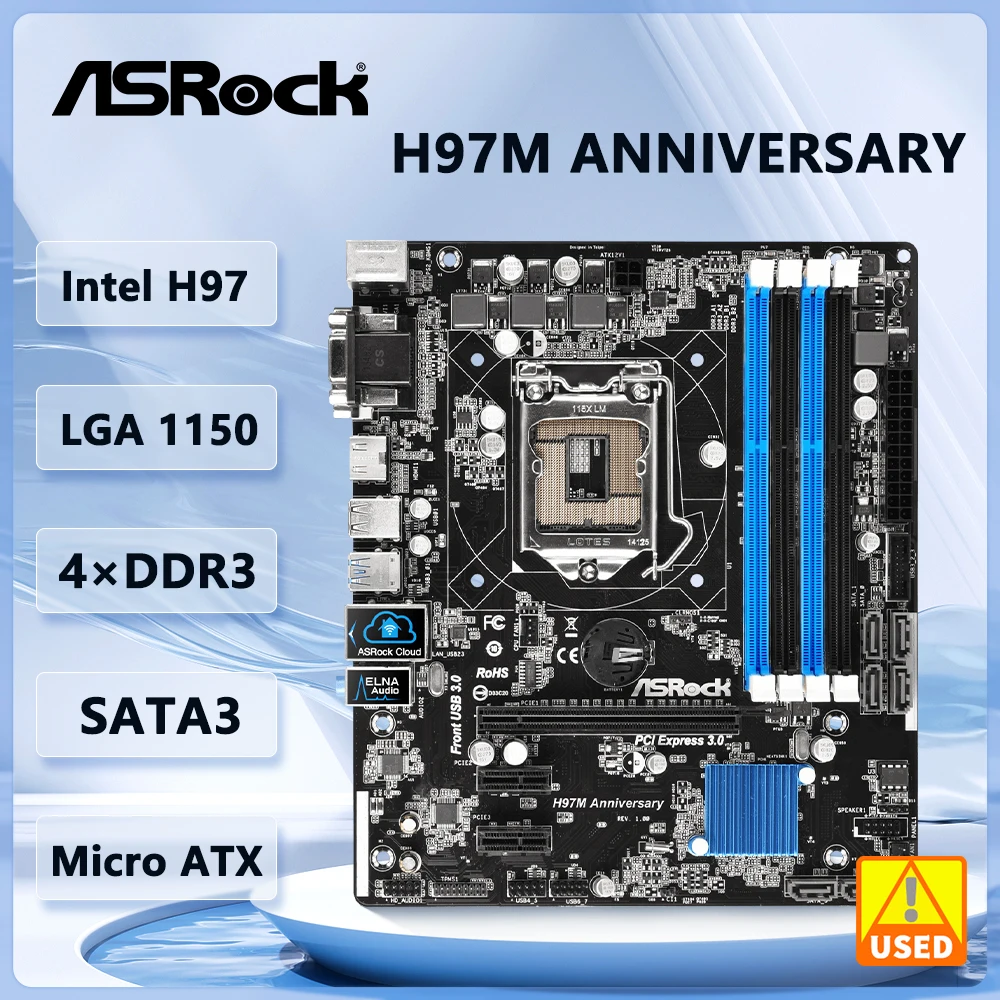 ﻿ ASRock H97 Motherboard H97M Anniversary LGA 1150 DDR3 32GB Micro ATX support 790 4770 4460 4570 4370 4130 G3440 cpu