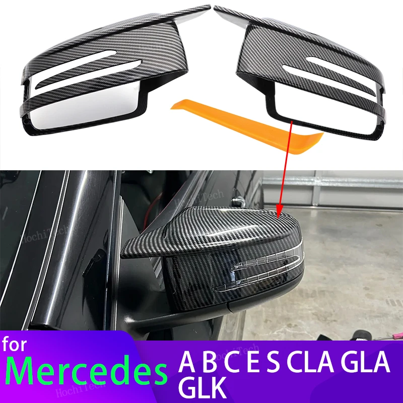 

Carbon Fiber Look Black Side mirror cover Replacement for Mercedes-Benz W204 E W212 W176 W246 CLS C218 GLA X156 ABS