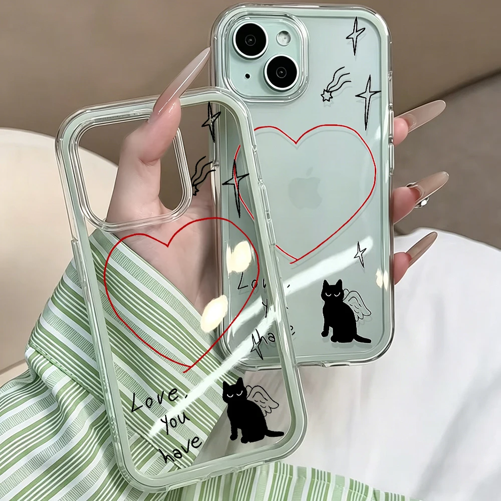 Minimalistische Schwarze Katzenlinien Transparente 2-in-1 Handyhüllen für iPhone 17 11 12 13 14 15 16 17 Pro Max Plus XR X Air Stoßfeste Hülle – Detail 5