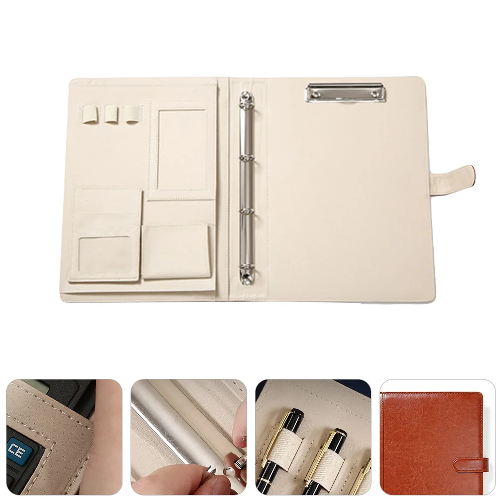 

Loose- Leaf Folder Padfolio Folder Document Case Organizer A4 PU Zippered Closure With Business Card Holder