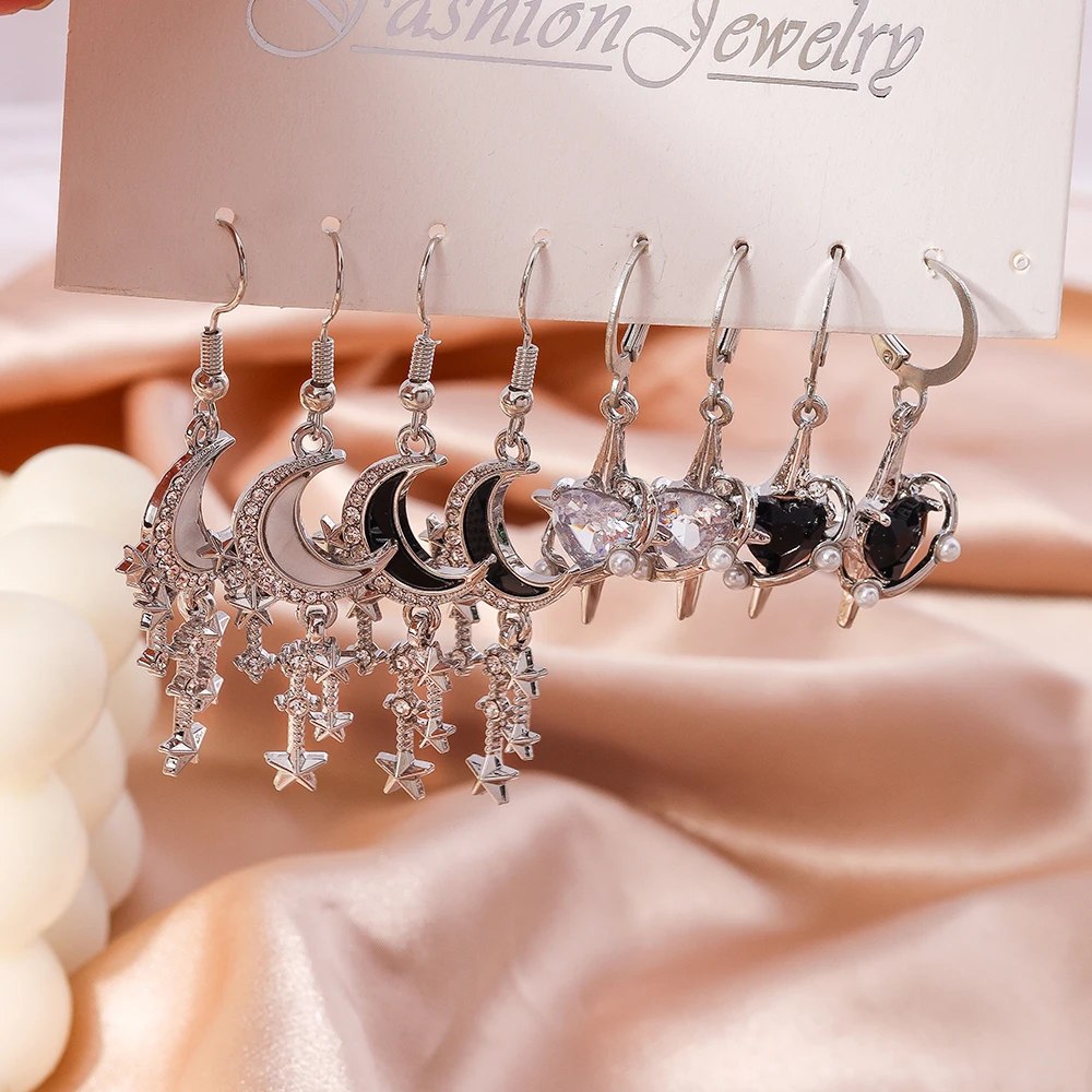 Aihua koreanische Mode y2k Mond Quaste Stern Tropfen Ohrringe Mädchen Harajuku Kristall Mond Sterne Ohrring für Frauen Punk Schmuck Geschenke – Detail 6