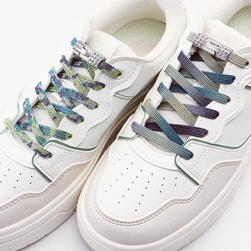 1Pair/2Pair Colorful Elastic Laces No Tie Shoe Laces Diamond Lock Shoelaces Without Ties Glitter Flat Shoelace Shoe Accessorie