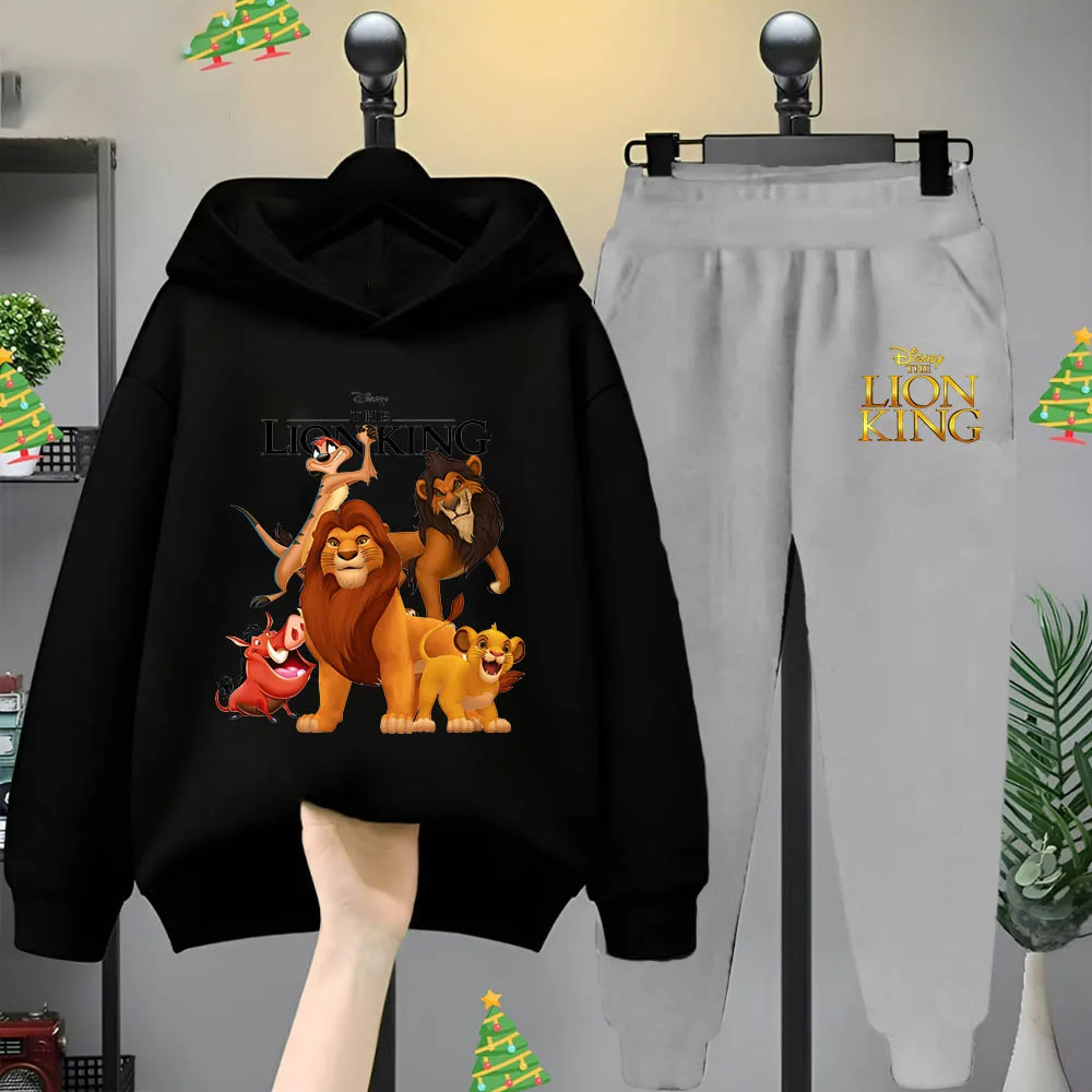 Lion King Disney cartoon printed hoodie for boys and girls Day casual four seasons loose matching hoodie and sweatpants suit