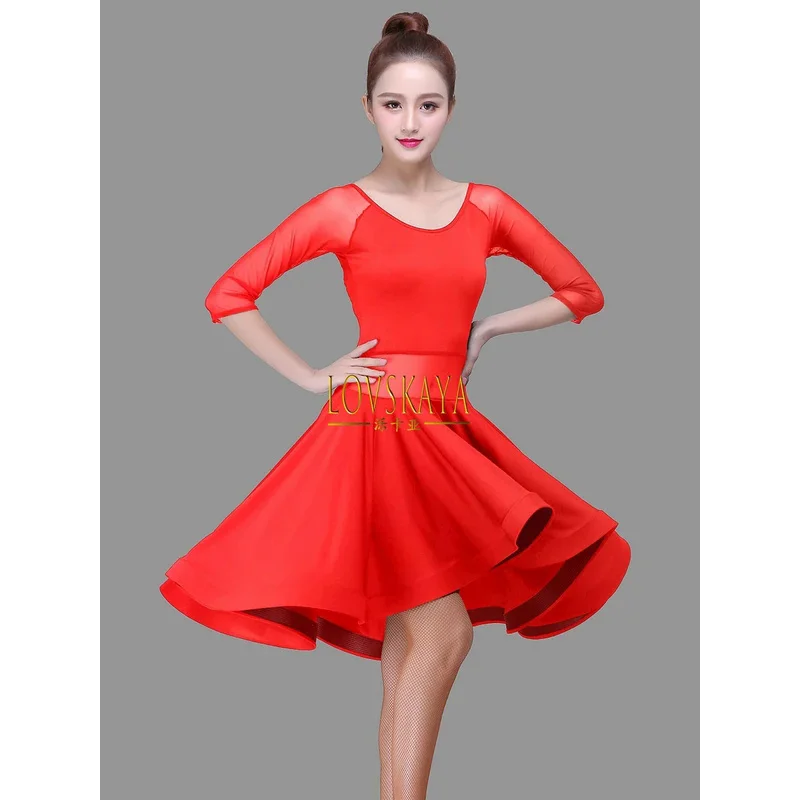 New Latina Dance Costume Female Adult Sexy Spring, Summer, Autumn, Winter Mesh Dancing Dancing Fishbone Dress Contest Set