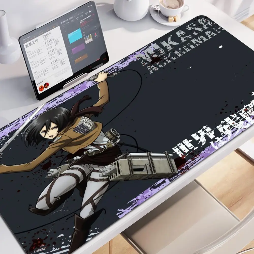 Gaming Mouse Pad,Large Desk Mat,Anti-slip,Stitched Edges, Attack on Titan Mikasa Anime Print, Keyboard Pad for Gamer Home Office