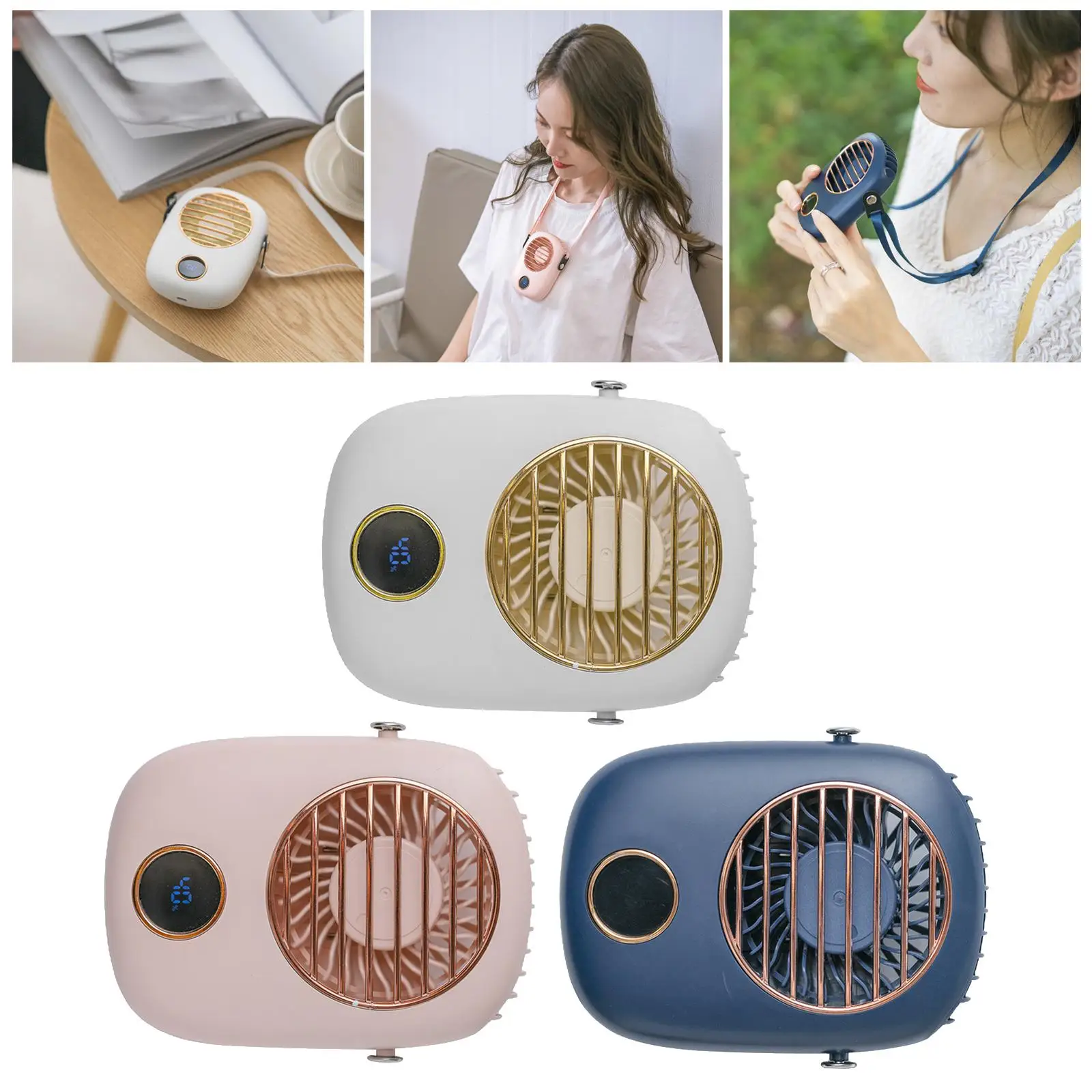 Portable Hanging Waist Desk Fan USB Rechargeable Necklace Fan with Adjustable Lanyard Personal Fan