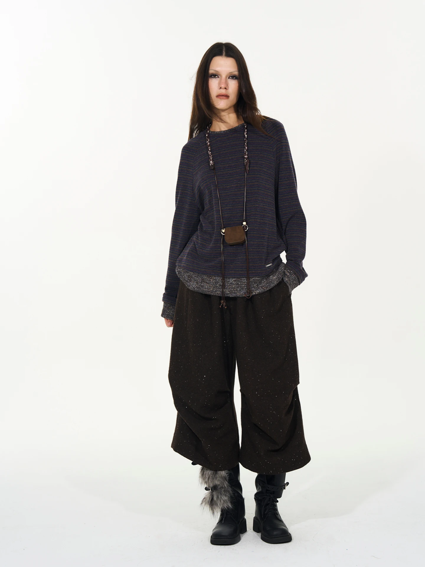 

TakeCare Мягкая драпированная полосатая лоскутная футболка oulder Sve Knitted Base irt Женская свободная футболка Long Sve round Ne