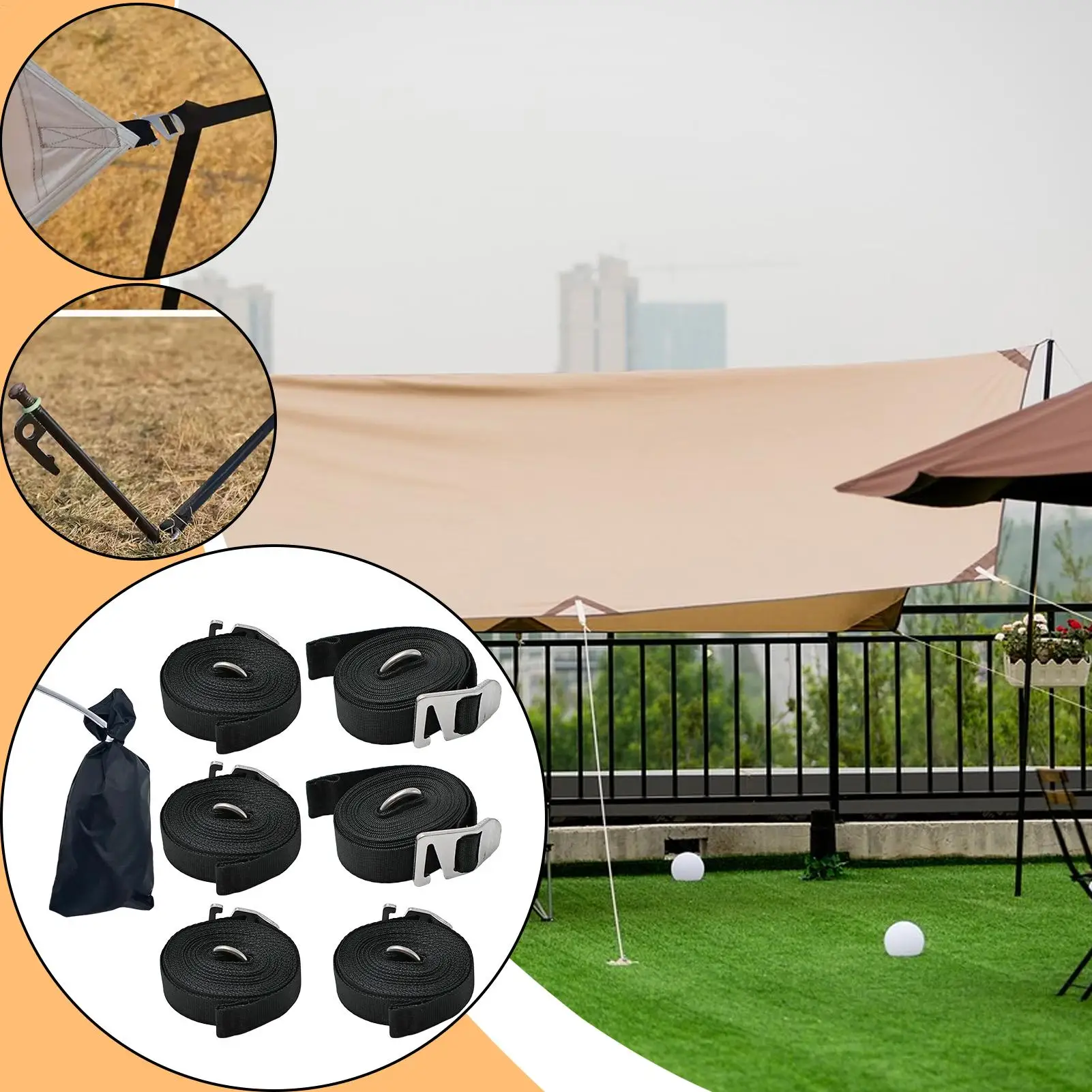 Awning Pull Strap 6 Pieces Awning Fixing Straps With Storage Bag Thickened Sunshade Fixing Rope Camping Accessories For Moving