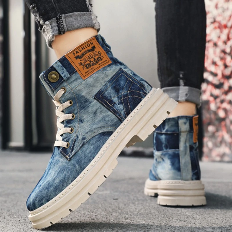 

Мужские высокие ботинки большого размера 39–48, весенне-осенние винтажные ботильоны на платформе, новая уличная универсальная модная повседневная обувь 2025