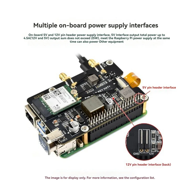 BNVN-For Raspberry Pi 5 Pcie To M.2 E KEY With Poe HAT+ Supports NGFF Wireless Network Card/Bluetooth For RPI 5