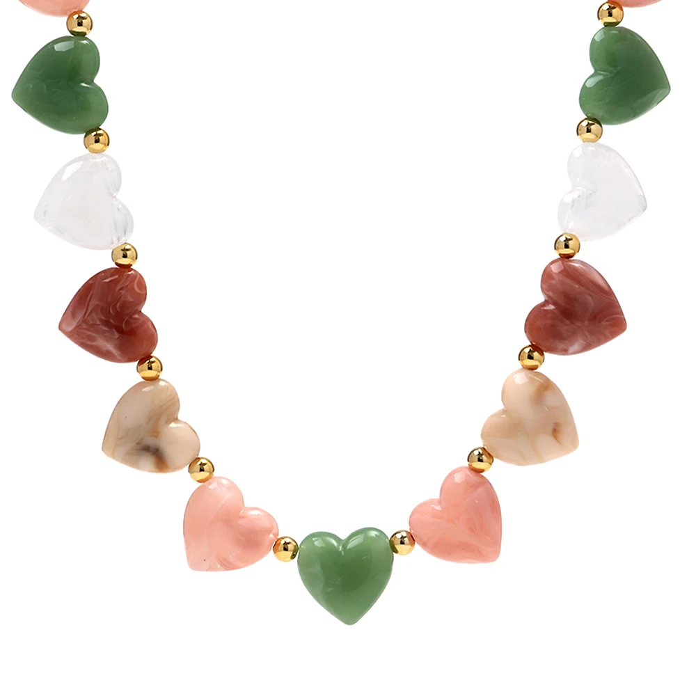 Nette Acryl Herz Perlen Halsband Halskette für Frauen Harz Geometrische Herz-förmigen Perlen Kragen Halsketten Mädchen Party Schmuck Geschenk – Detail 4