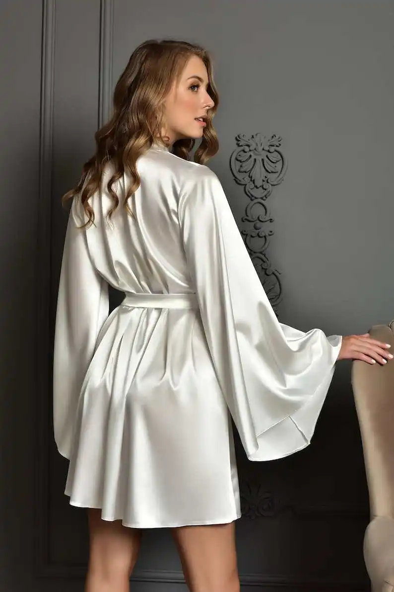 Clássico simples feminino roupão de banho apliques rendas manga longa com decote em v noiva robe senhora festa sleepwear divisão camisola personalizada