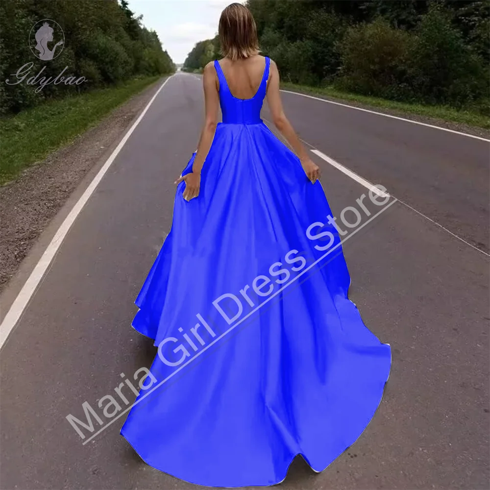 

Customized Satin Bridal Wedding Dress Sleeveless Straps Square Neck Bohemian Wedding Sisters Of The Bride Gown