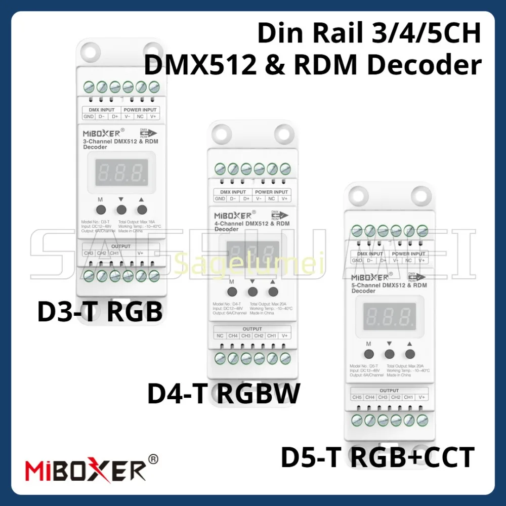 DMX512 & RDM Decoder Dimming Panel With LCD screen DC12-48V Din Rail 3/4/5-Channel for D3-T RGB/D4-T RGBW/D5-T RGB+CCT LED Strip