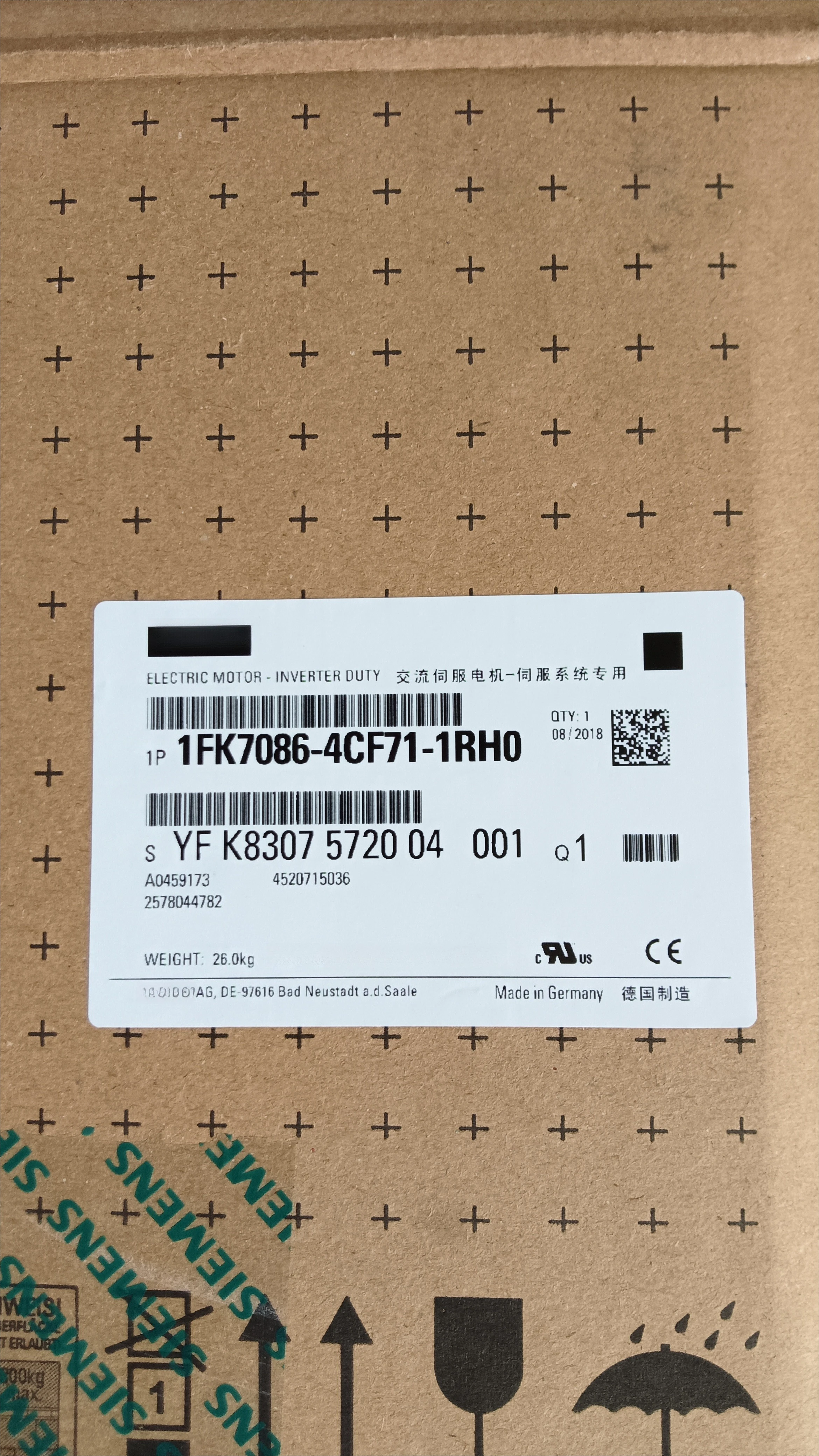Servo Motor New with 1 Year Warranty 1FK7086-4CF71-1RH0 SIMOTICS S Synchronous Motor 1FK7-HD
