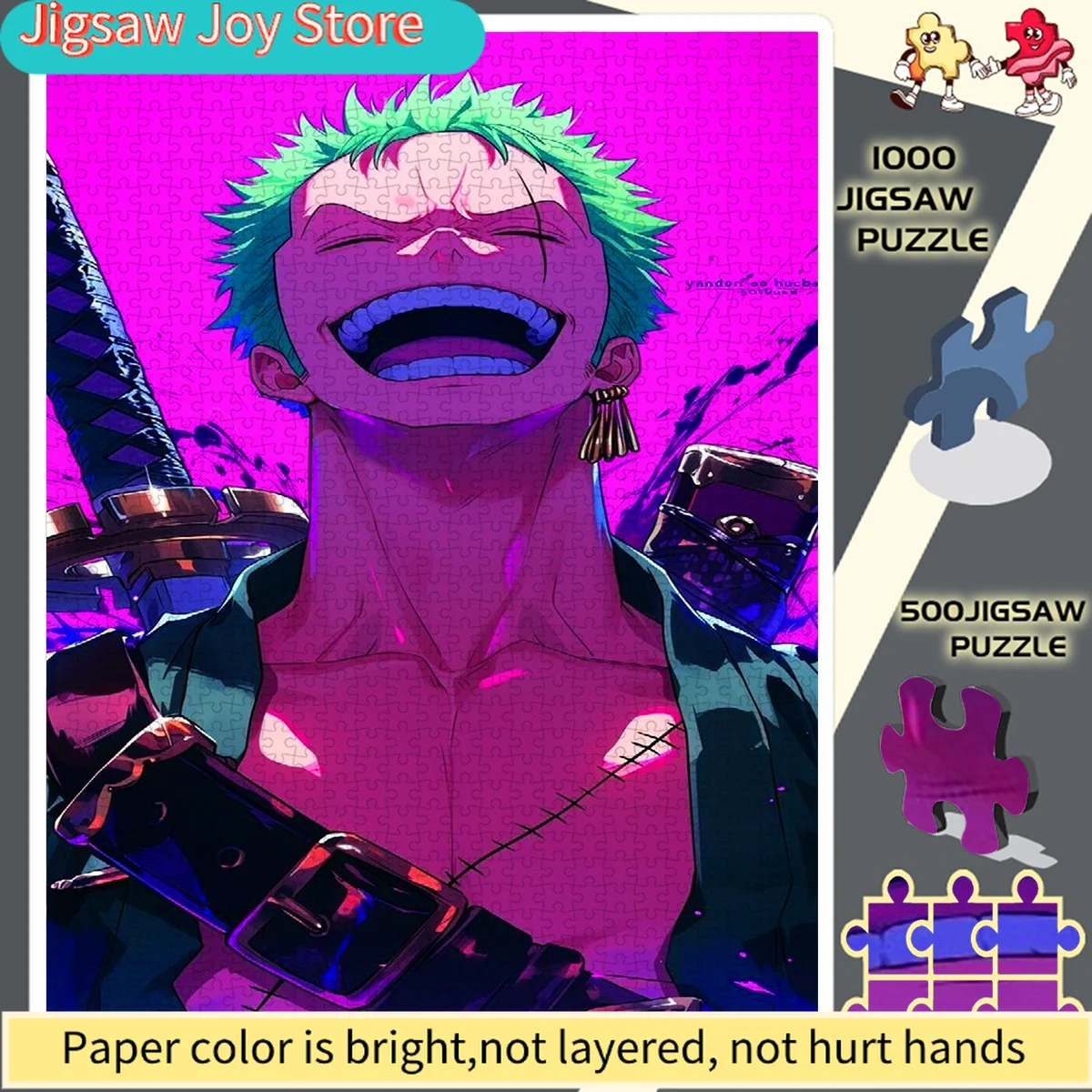 

Zoro Laughing Wildly Purple Pink Background Domineering Picture Frameless Enthusiast'S Perfect Choice Paper Puzzle - Education