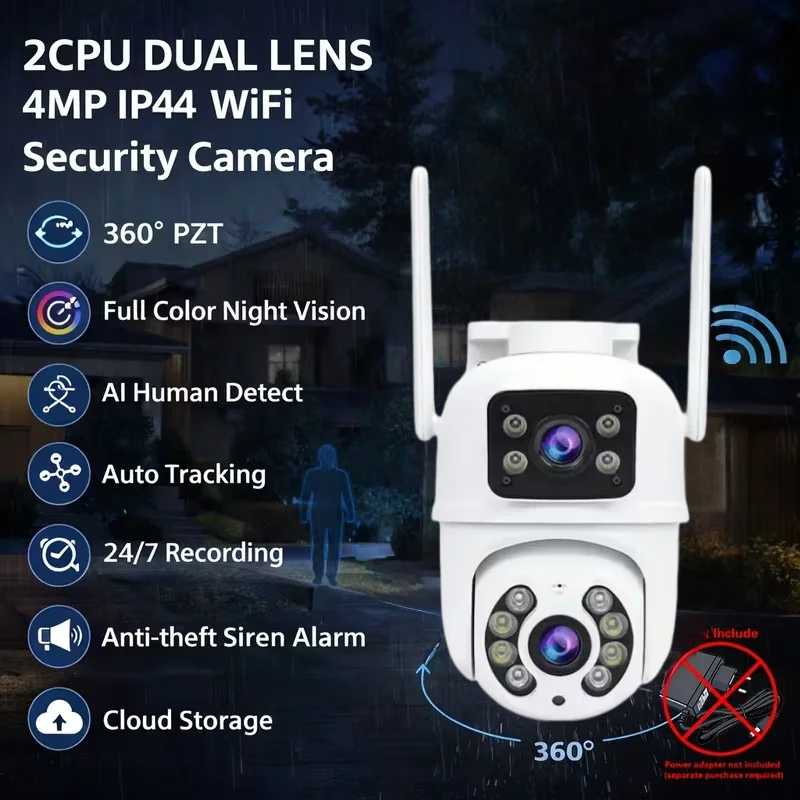 

Беспроводная PTZ-камера 4K 8 Мп HD 1080P с цветным ночным видением, уличная Wi-Fi IP-камера с ИИ и автоматическим отслеживанием, камера видеонаблюдения (без адаптера)