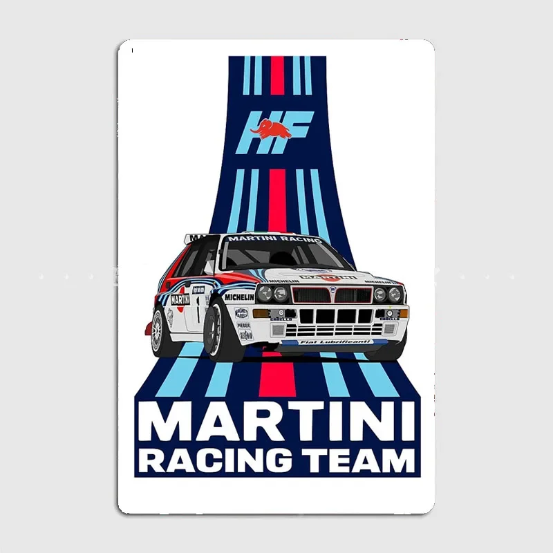 Classic Car Lancia delta HF Martini stripes Rally Car Retro Poster Metal Sign Garage Club Room Wall Decor Custom Tin Home Decor