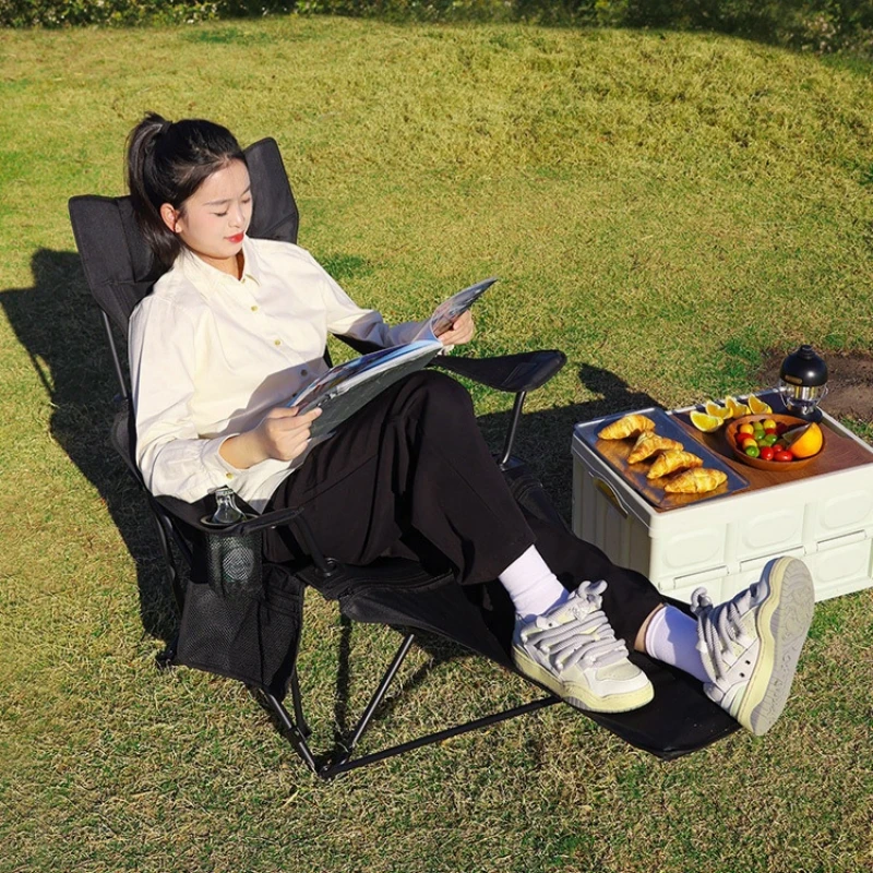 Outdoor Folding Chair Portable Fishing Chair With Footrest Camping Adjustable Recliner Chair New