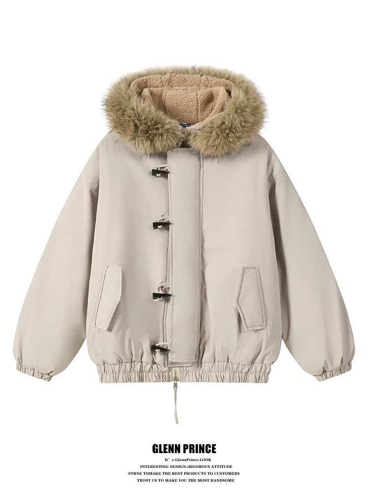 

GPstudio American Retro Hooded Parka Coat Men's Winter Outerwear with Fur Collar Button Closure Warm Casual Long Sve Polye...