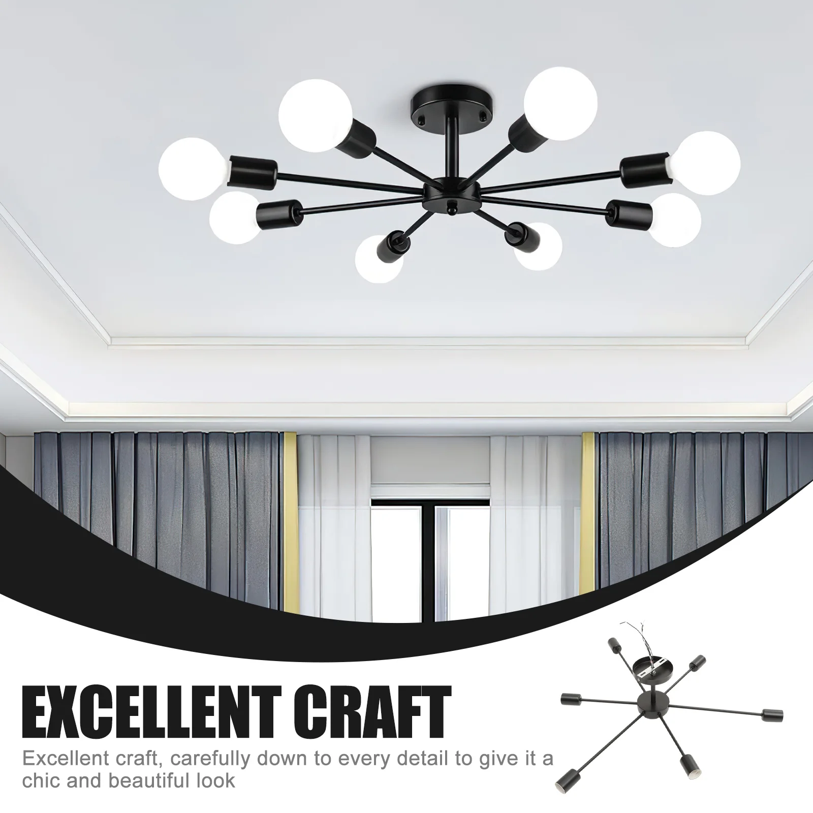 

6-Head Chandelier Semi-Recessed Ceiling Light Flush Mount Fixture for Living Room Bedroom Hallway Home Lighting