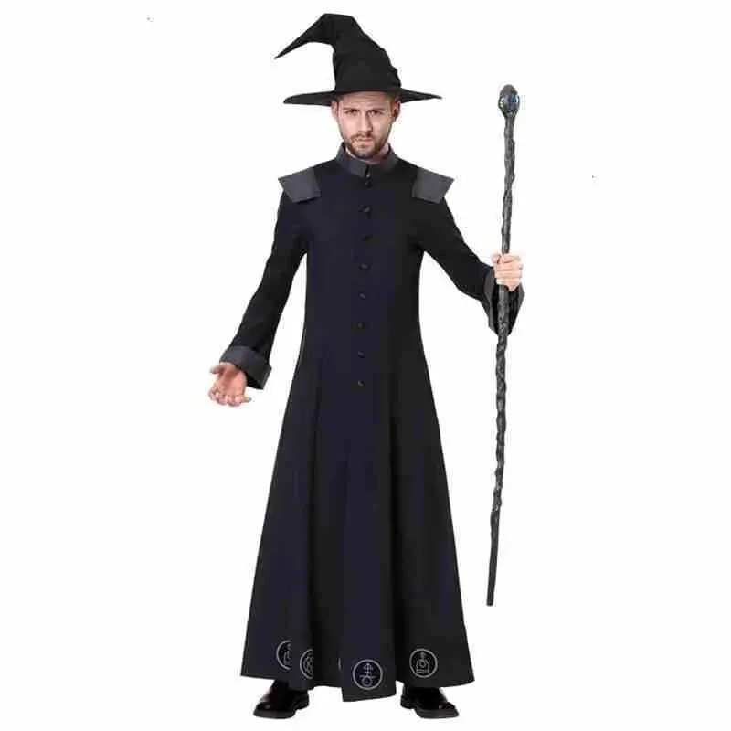 Jubah kostum pentagram untuk cosplay, topi, topi kupluk, jubah untuk pria, liburan Halloween, sk;m1