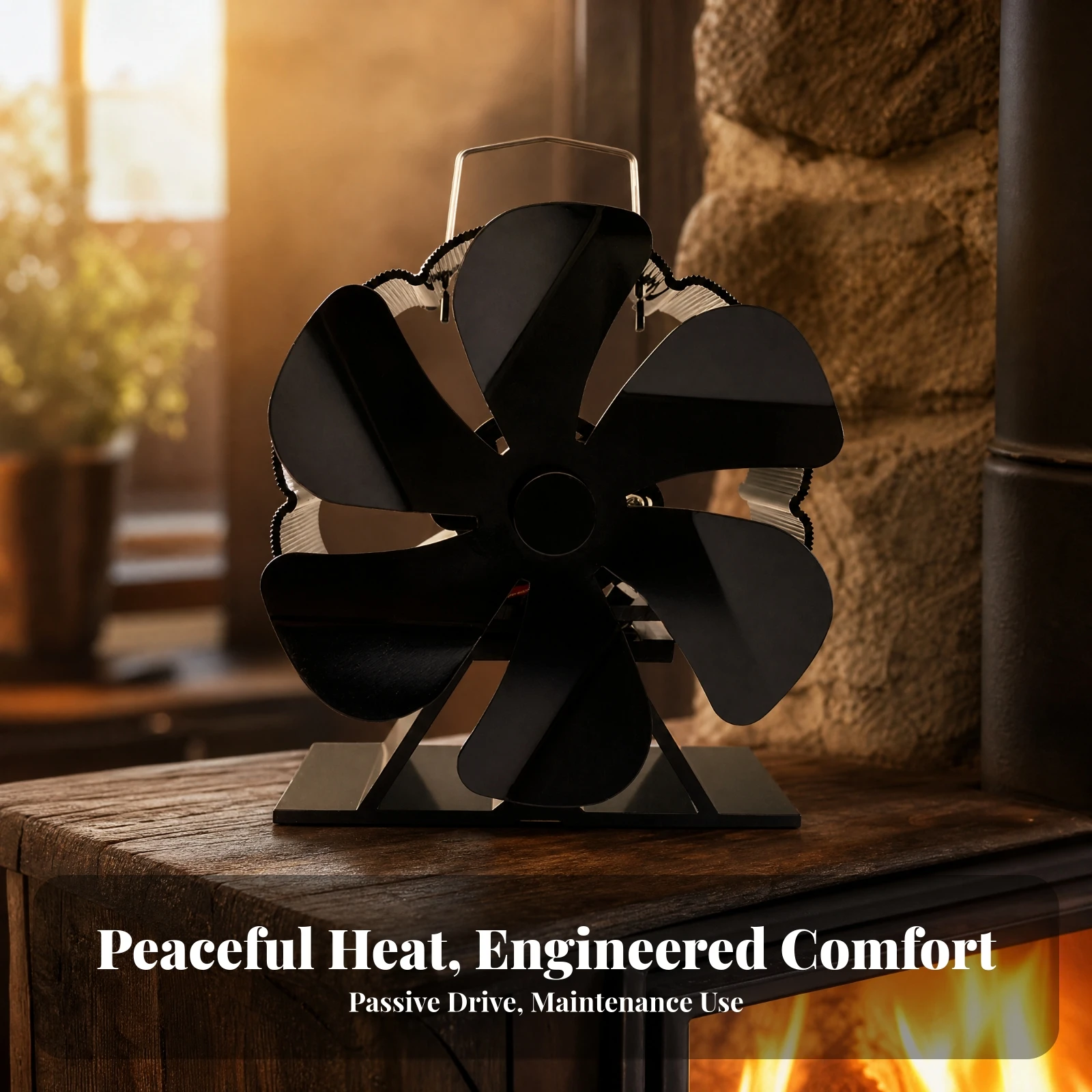Heat-Powered Fireplace Circulation Fan Quiet Operation Fireplace Fan with Carry Handle Self-Starting Battery-Unrestricted