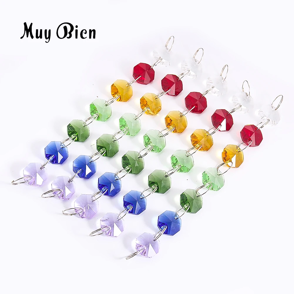 5 Strands Glass Crystal Beads Chain Garland Hanging Chandelier Parts Chakra Octagon Bead Curtain Prism Wedding Centerpiece Decor