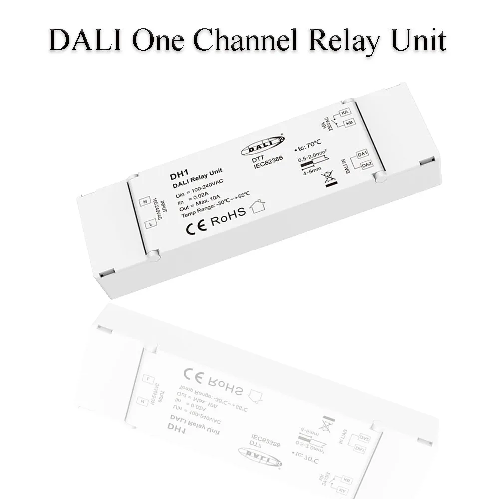 DALI One Channel Relay Unit AC 100-240V Input 1 Channel 10 A Dry Contact Mains Rated Relay Output High-inrush Specification