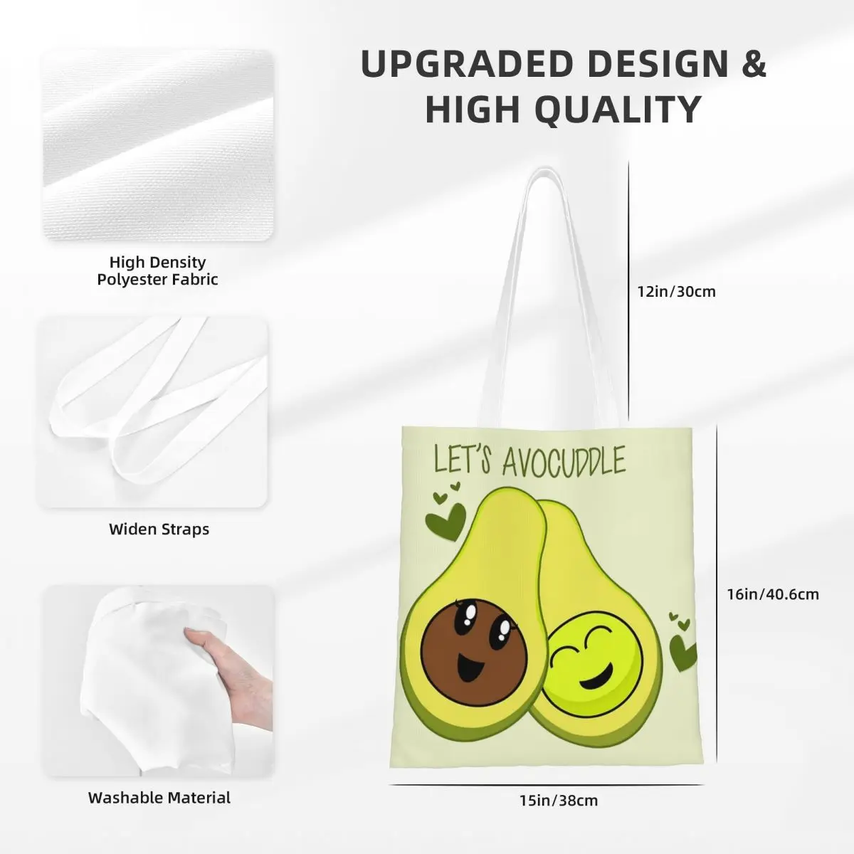 Let's Avocuddle Cute Avocado Fruit Canvas Tote Bag Aesthetic Unique Design Grocery Bags for Women Men