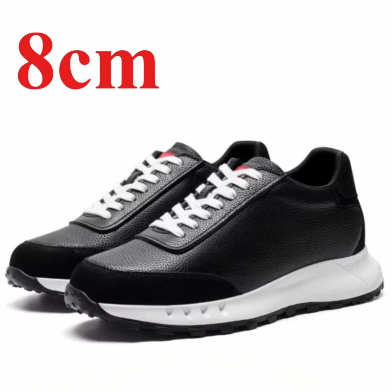 

Genuine Leather Height Increasing Sports Shoes for Men's 8cm Elevator Casual Sneakers Outdoor Breathable Lightweight Board Shoes
