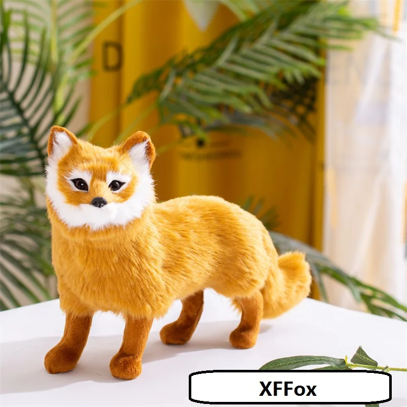 

new lovely simulation standing plastic&fur brown fox toy decoration doll gift about 35x23cm