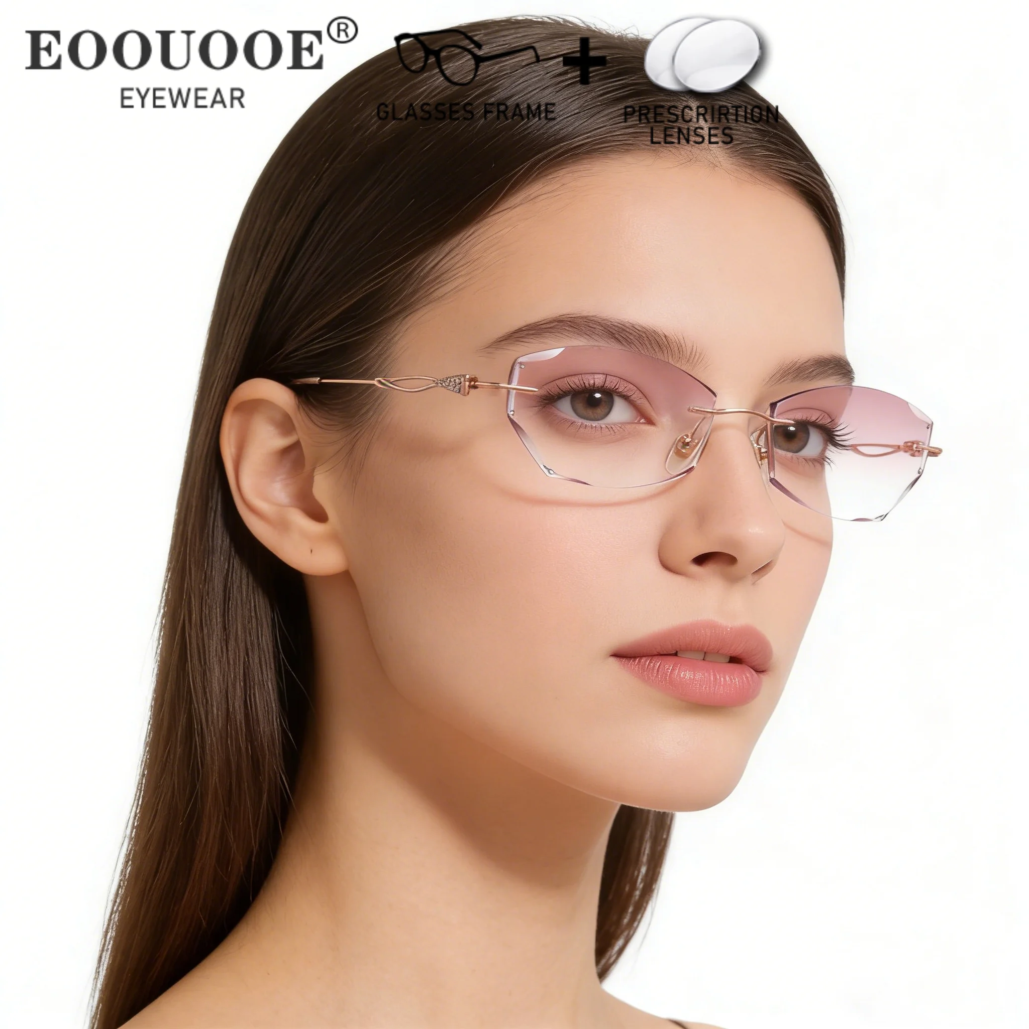 Side Cut Luxury Diamonds Women Gradient Glasses Pure Titanium MR1.61 1.67 Prescription Lenses Myopia Hyperopia Reading Eyewear