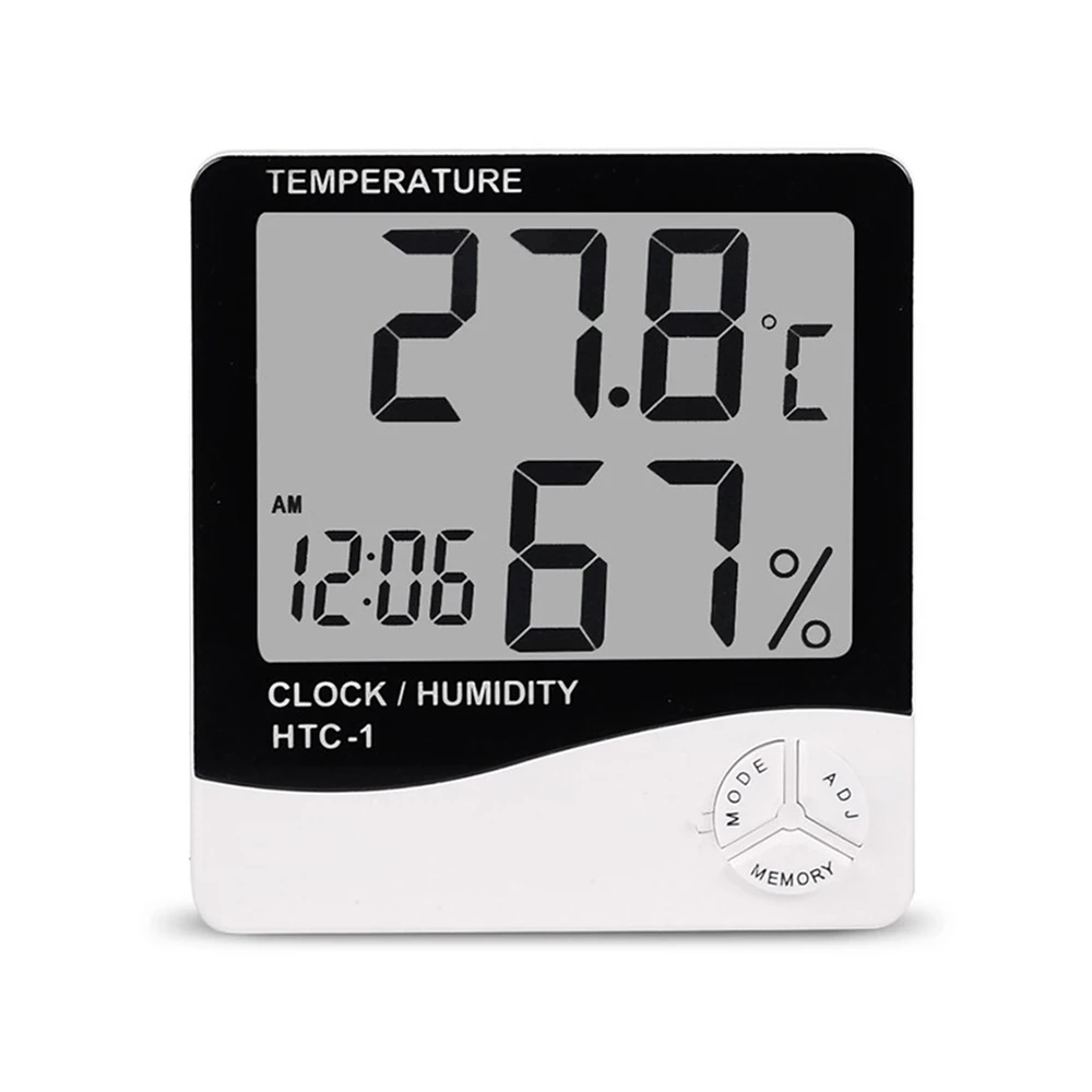 LCD Electronic Digital Temperature Humidity Meter Thermometer Hygrometer Indoor Outdoor Weather Station Clock HTC-1 HTC-2