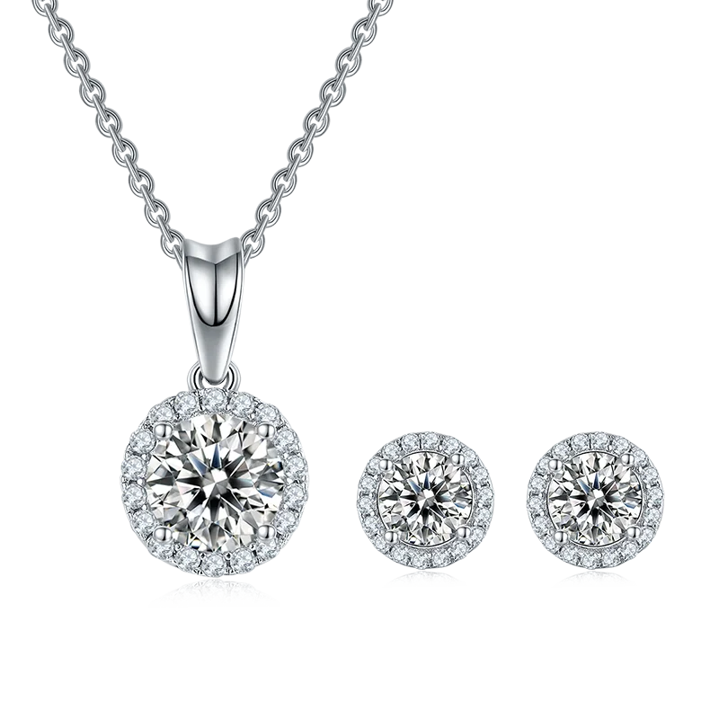 SGARIT Classic Diamond Inlay Pendant S925 Silver Plated Gold Wedding Earring Jewelry Moissanite Pendant Earring Set for Woman