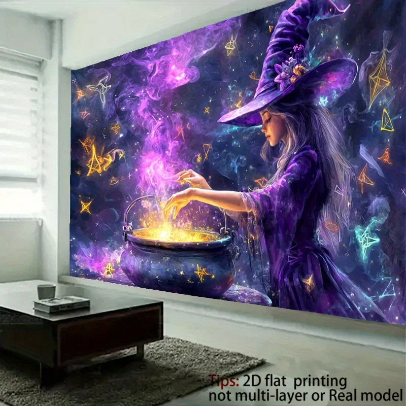 VIKAMA Dreamy Purple Witch Potion Tapestry Mysterious Starry Sky Magic Printing Hanging Cloth Room Decoration