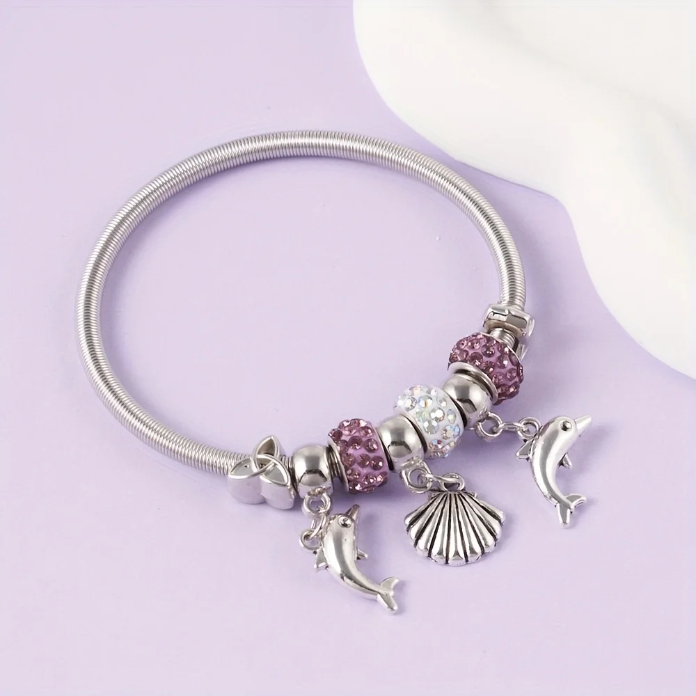 Pan Family Hot selling Style Women's Bracelet Fashion Acrylic Beaded Dolphin Shell Pendant Spring Bracelet